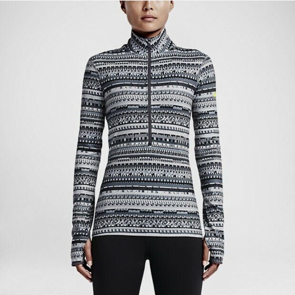Nike Pro Women’s Hyperwarm Half-zip Training Top‎ Sz Medium Grey Black